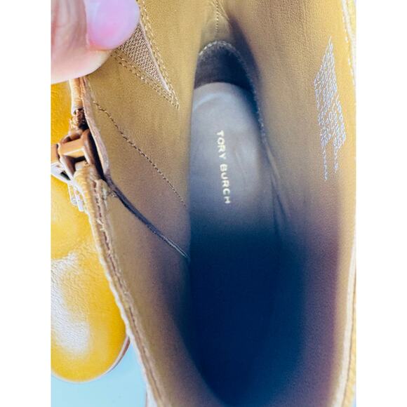 Tory Burch Brown Leather Brooke Booties Stamped Block Heel Ankle Boots Size 11 - Picture 8 of 8